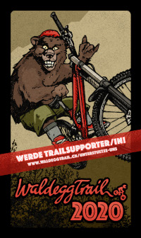 Waldeggtrail Support Sticker 2018 mit einem Bär auf einem Mountainbike